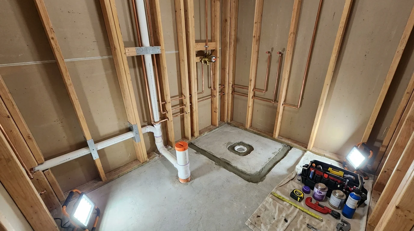 Bathroom rough-in plumbing during remodel by Johns Plumbing LLC in Paradise