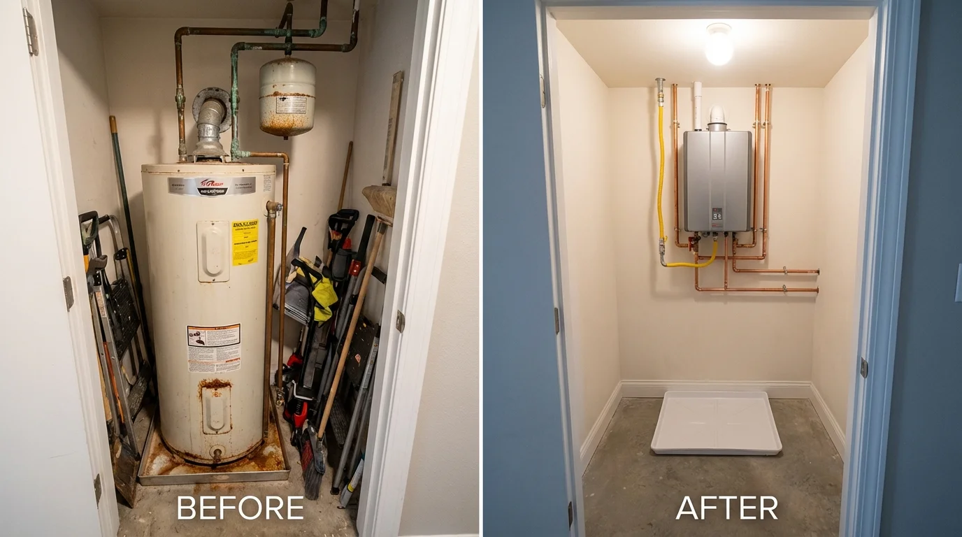 Tank water heater versus wall-mounted tankless unit comparison for Paradise, CA homeowners