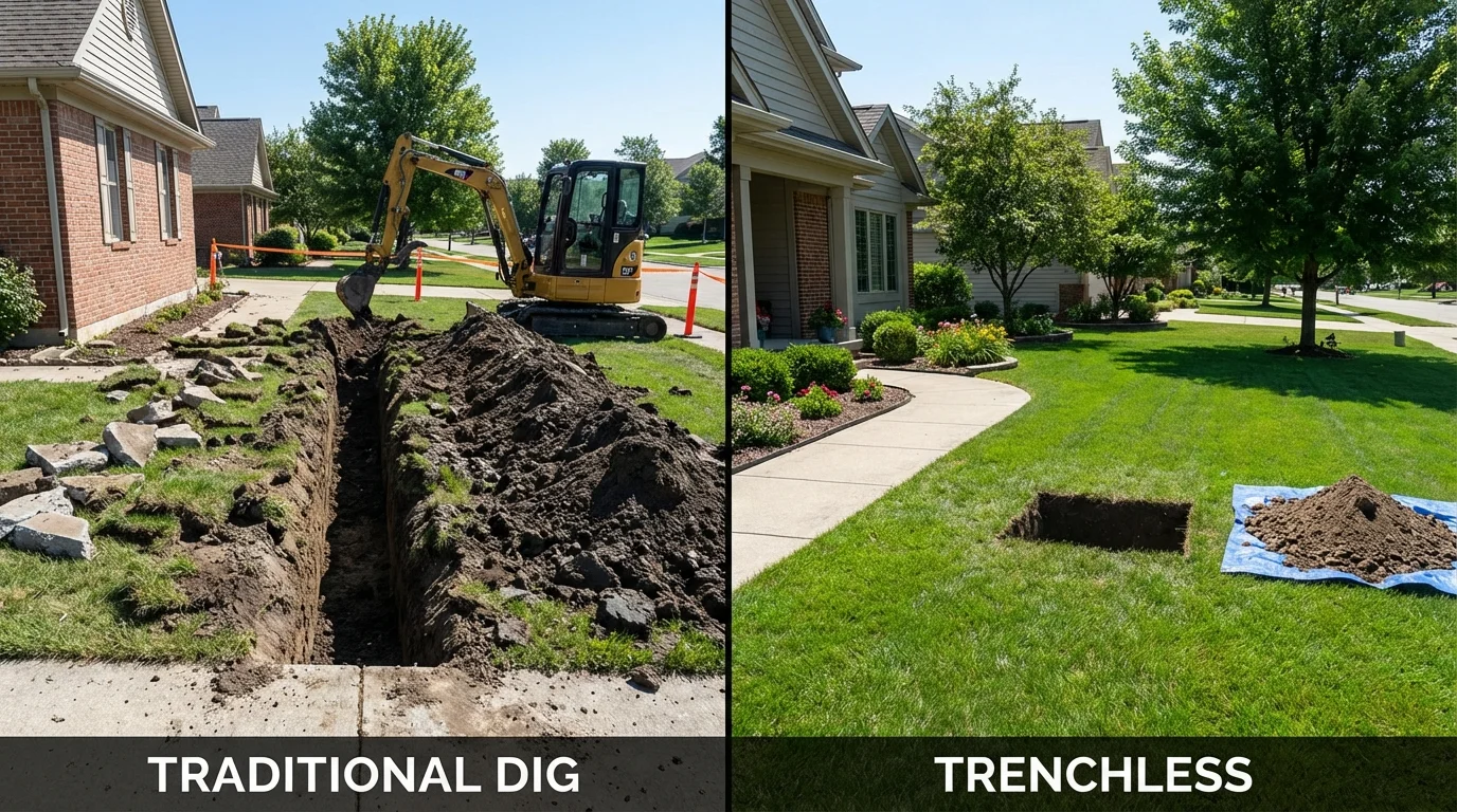 Trenchless sewer repair with minimal yard damage versus traditional excavation in Paradise, CA